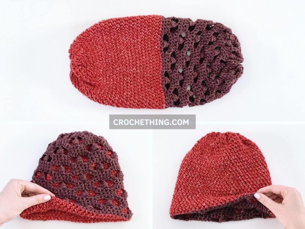 two sided reversible beanie with lionbrand jeans colors - free crochet pattern