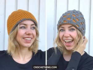 Two sided reversible beanie - free crochet pattern with lionbrand jeans