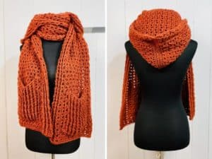 crochet hooded pocket shawl, a free crochet pattern on crochething.com